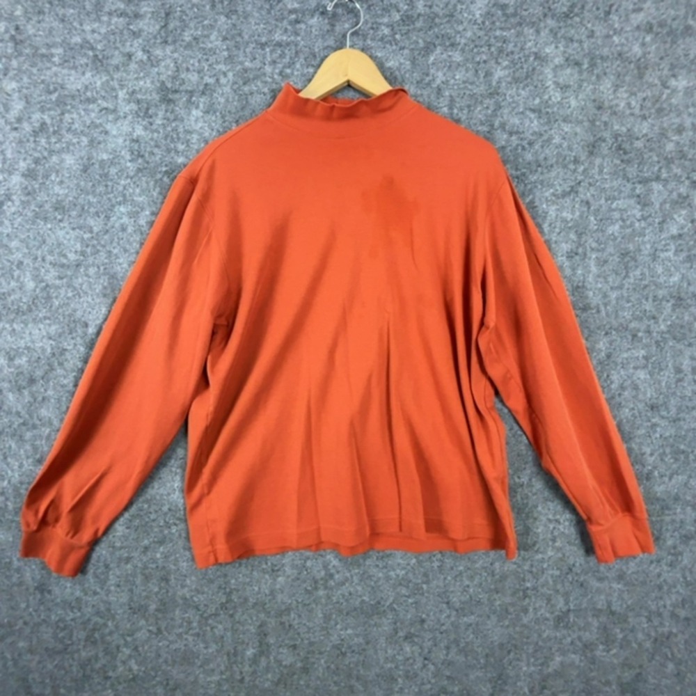Lands' End Sweatshirt Mens Large 42-44 Orange Cotton Stretch Mock Neck Pullover